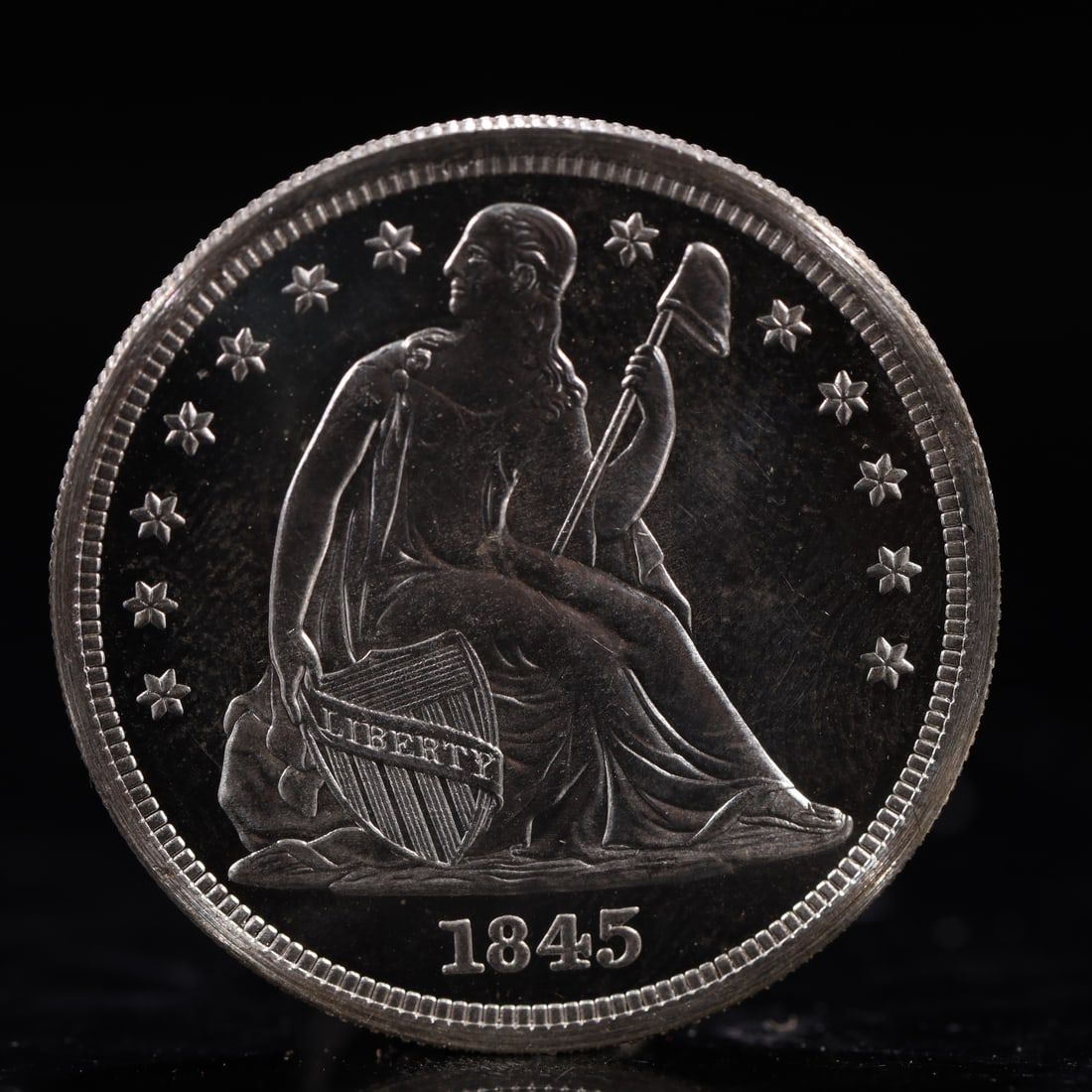 USA One Dollar 1845 Coin: American coin. IN GOD WE TRUST / LIBERTY / 1845 / UNITED STATES OF AMERICA / ONE DOL. Weight:26.9g.