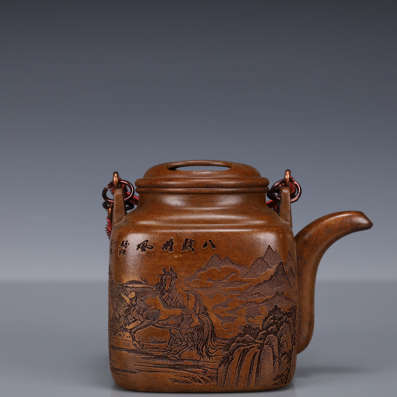 An Exquisite Purple Sands Horse Pattern Teapot, With poem (1 of 9)