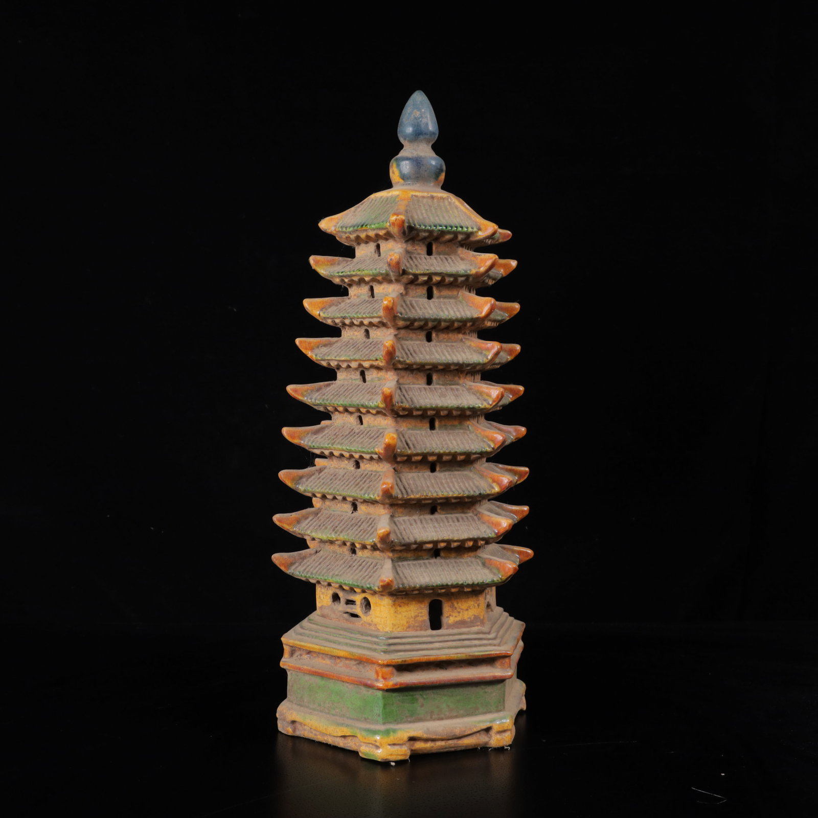 An Exquisite Tang Tri-Color Glazed Pottery Pagoda Ornament (1 of 8)