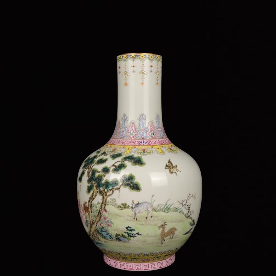 A Rare Famille-Rose Sheep Pattern Vase (1 of 9)