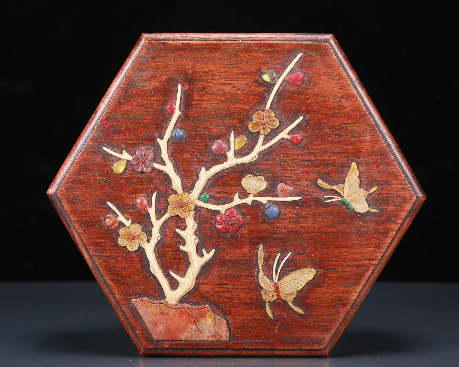 An Exquisite Huanghuali Wood Inlaid Gems Butterfly and Flower Pattern Box (1 of 7)