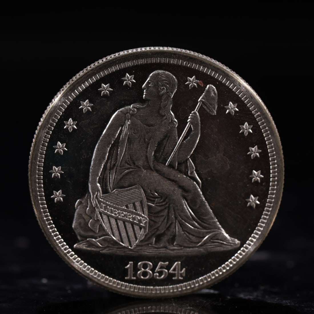 USA One Dollar 1854 Coin: American coin. IN GOD WE TRUST / LIBERTY / 1854 / UNITED STATES OF AMERICA / ONE DOL. Weight:26.9g.