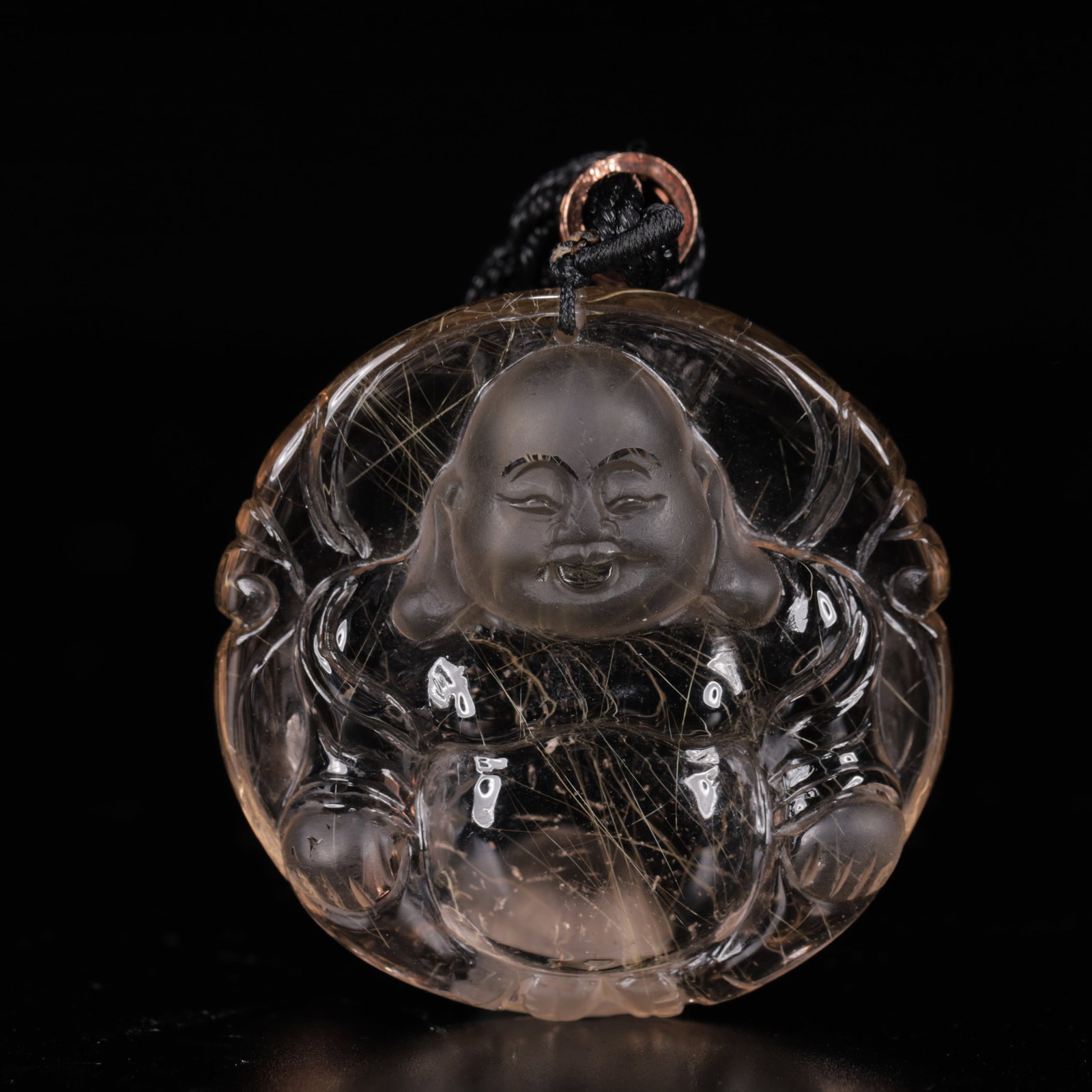 An Exquisite Crystal Statue of Maitreya Buddha Pendant: An Exquisite Crystal Statue of Maitreya Buddha Pendant,Size:2inx0.6in,Weight:48g 水晶弥勒佛挂件