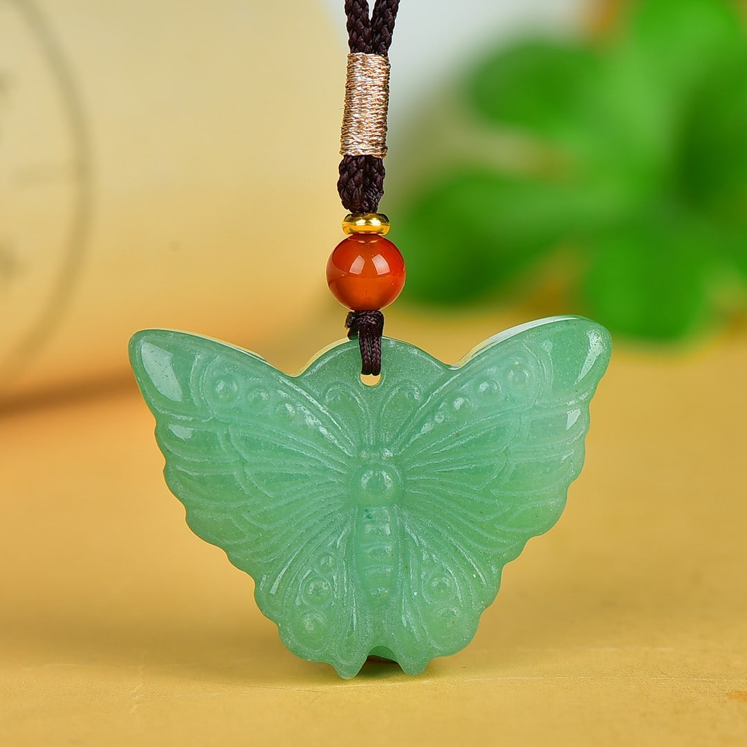 An Exquisite Greenish Jade Butterfly Pattern Pendant: An Exquisite Greenish Jade Butterfly Pattern Pendant,Size:1.5inx1.5in 青玉蝴蝶纹挂件