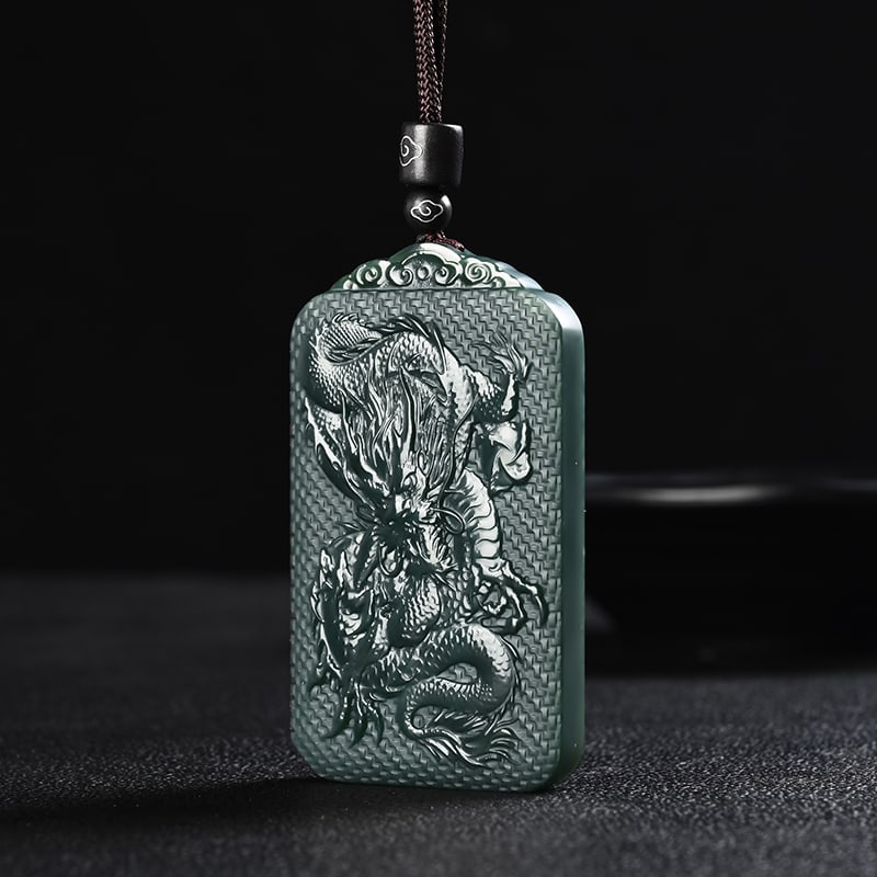 An Exquisite Cyan jade Dragon Pattern Pendant: An Exquisite Cyan jade Dragon Pattern Pendant,Size:2.8inx1.6inx0.3in 青玉龙纹挂件
