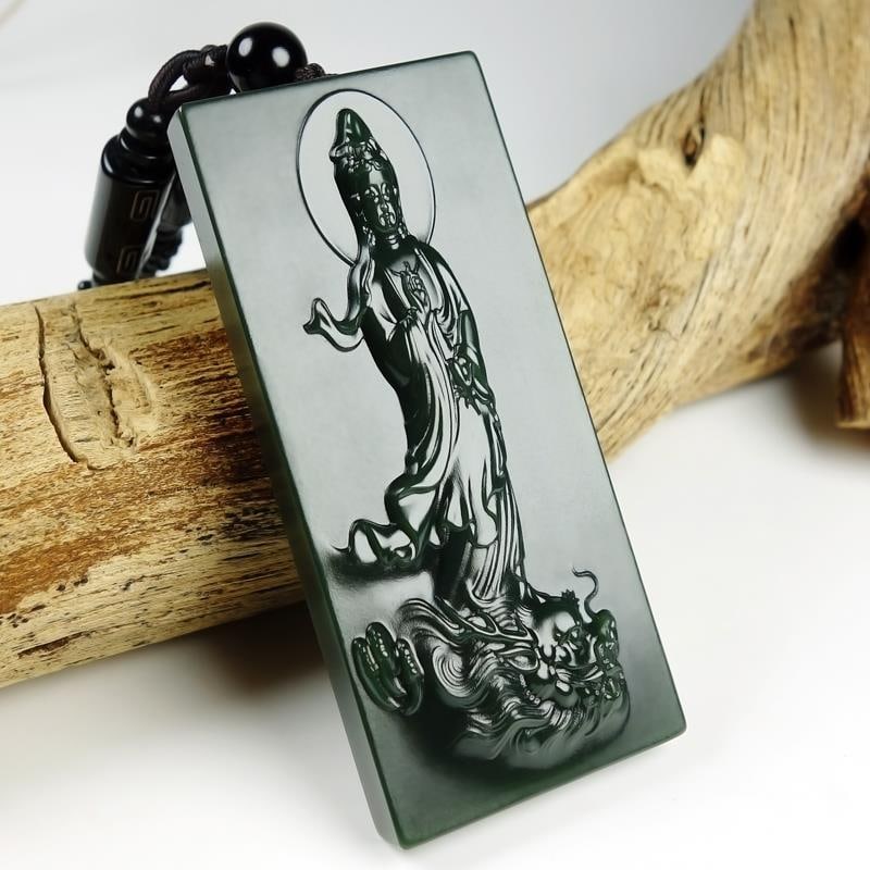 An Exquisite Cyan jade Statue of Avalokitesvara Pendant (1 of 6)