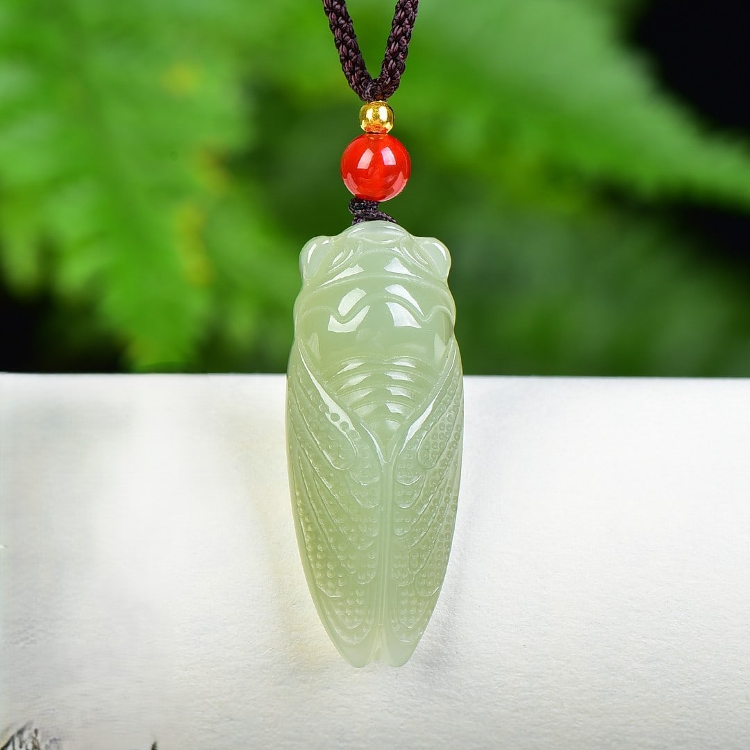 An Exquisite Greenish Jade Cicada Pendant (1 of 1)