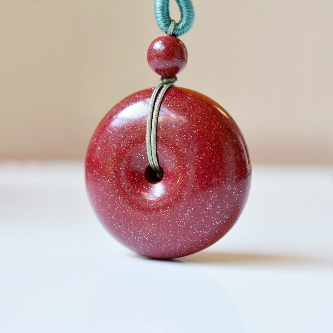 An Exquisite Cinnabar Pendant: An Exquisite Cinnabar Pendant,Size:1inx1in,Weight:19.05g 朱砂挂件