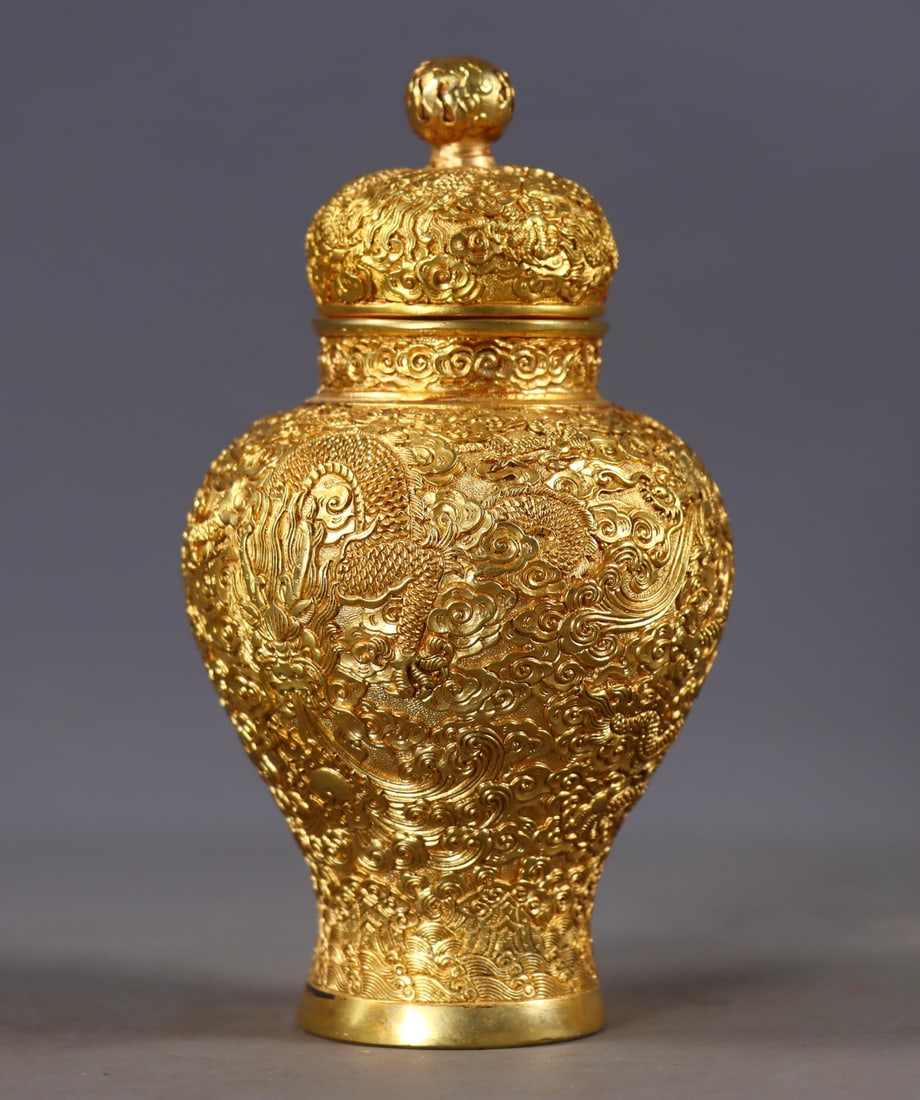 A Exquisite Gilt Bronze Dragon Pattern Jar - 2