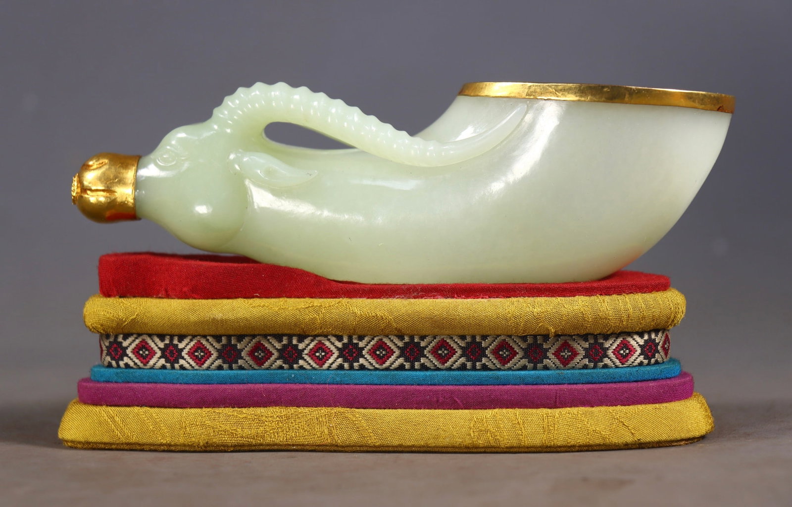 A Exquisite Hetian Jade Gold-Covered Buffalo Head Cup (1 of 7)