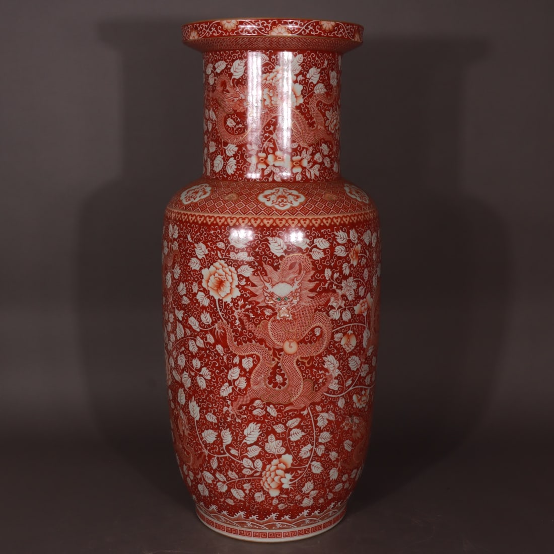 A Exquisite Red Ground Painted Gold Dragon Pattern Vase (1 of 8)