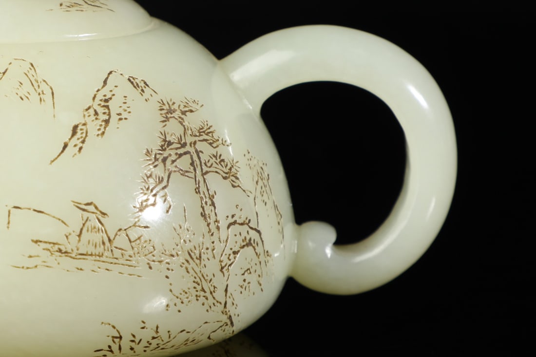 A Exquisite Hotan Jade Landscape Pattern Ewer - 2