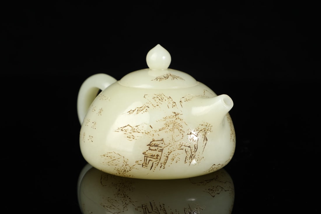 A Exquisite Hotan Jade Landscape Pattern Ewer - 5