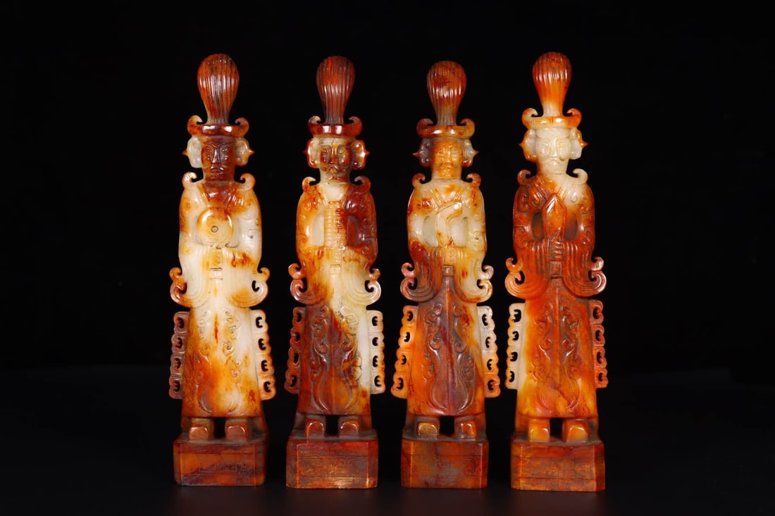 A Set of Exquisite Hotan Jade Figures Ornament: A Set of Exquisite Hotan Jade Figures Ornament,Han Dynasty, China,Size:2.6inx2inx9.4in,Weight:641g 
