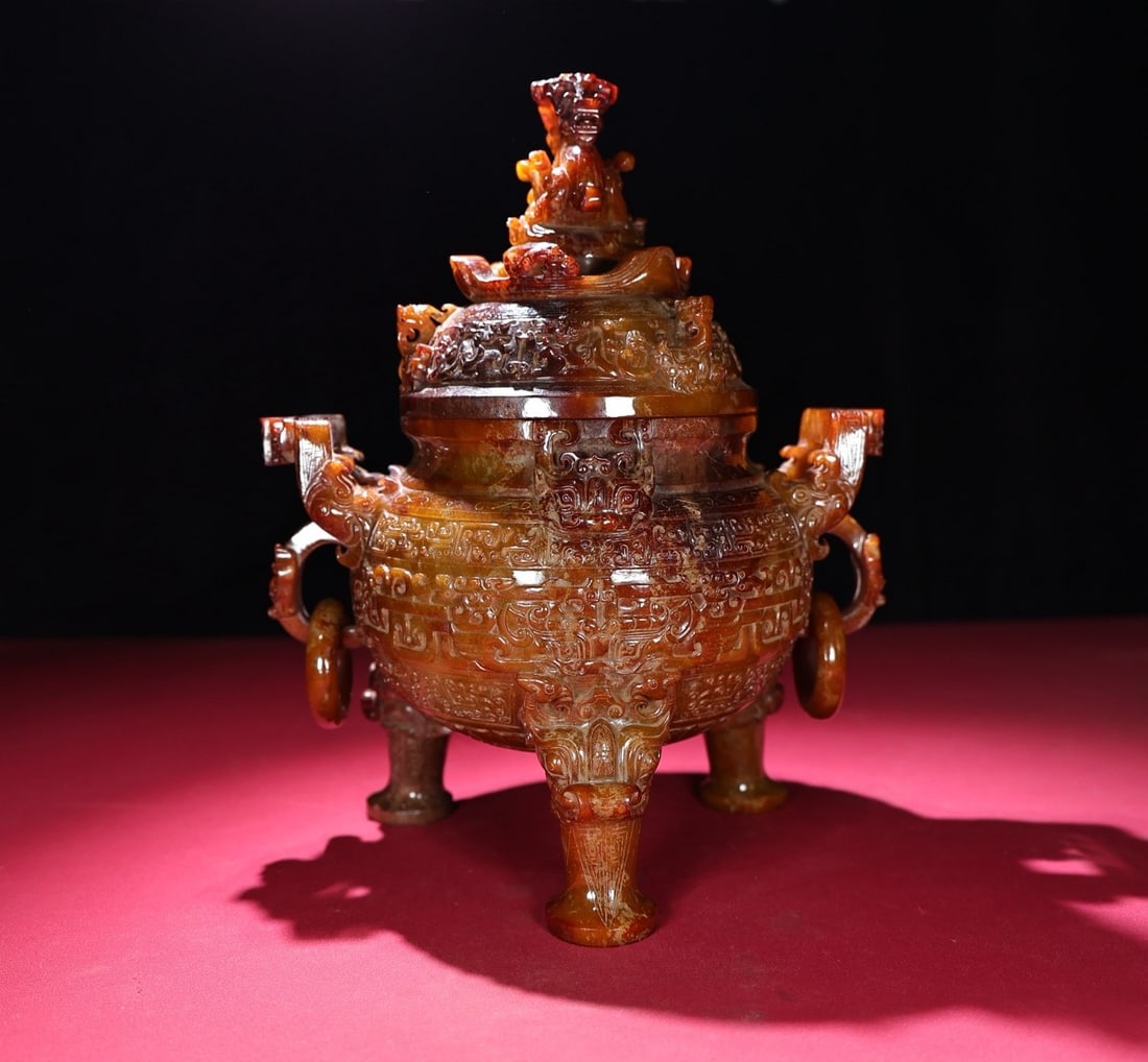 A Exquisite Hotan Jade Tripod Double-Ears Censer (1 of 9)