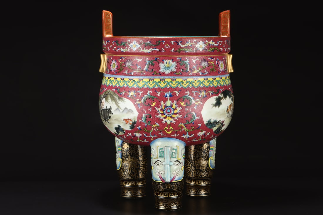 A Exquisite Ruby Red-Glazed Twelve Chinese Zodiac Signs Pattern Censer: A Exquisite Ruby Red-Glazed Twelve Chinese Zodiac Signs Pattern Censer,Qing Dynasty, China,Yongzheng Four-character Mark,Size:13.8inx18.9in 胭脂红十二生肖 
