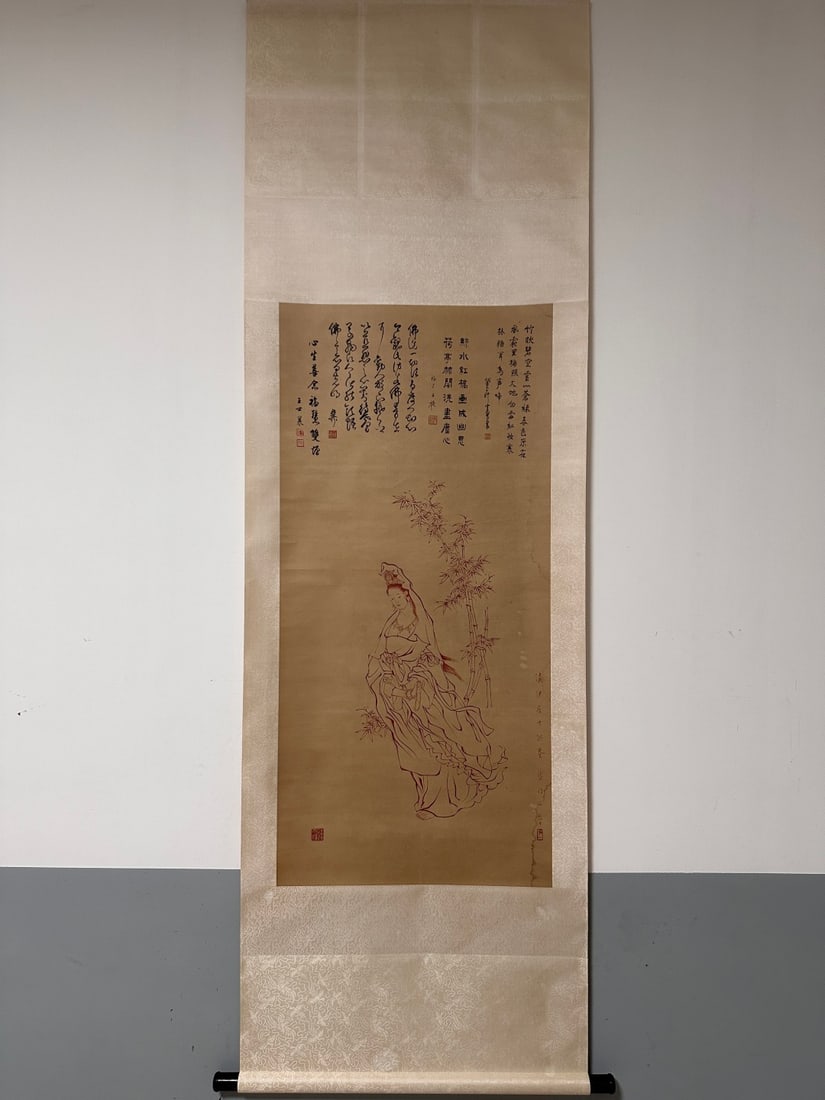 A Chinese Vertical Scroll Ink Painting of Statue of Avalokitesvara on Paper (1 of 13)