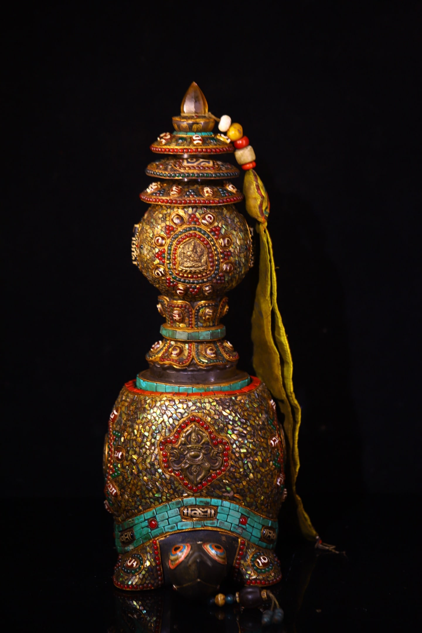 A Exquisite Meteorite Carved and Dzi Bead-Inlaid Tortoise Ornament: A Exquisite Meteorite Carved and Dzi Bead-Inlaid Tortoise Ornament,Qing Dynasty, China,Size:18.1inx9.8in,Weight:11000g 