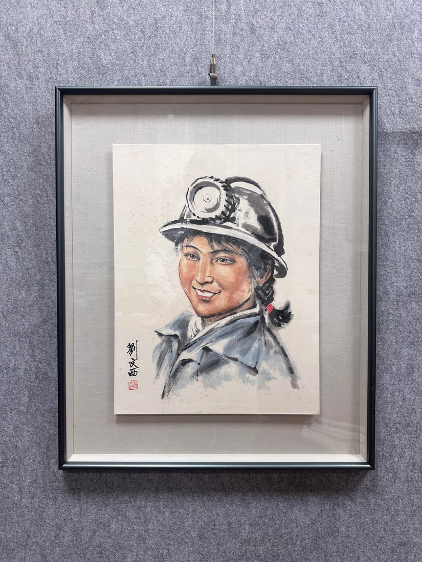 A Chinese Ink Painting of Figures on Paper: A Chinese Ink Painting of Figures on Paper,Modern Time of China,Liu Wenxi,without frame size:13.4inx17.3in 