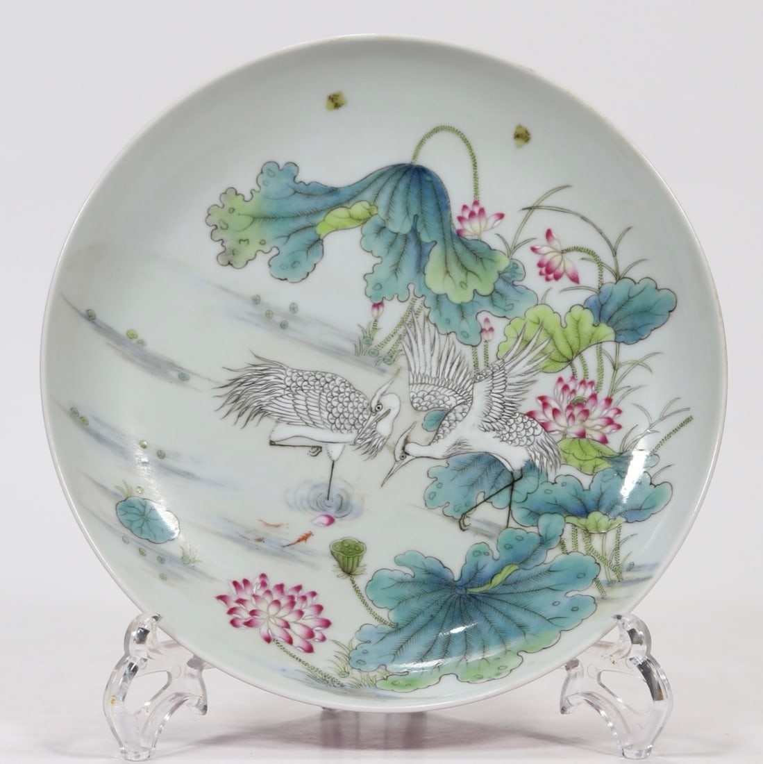 A Exquisite Famille-Rose Crane Pattern Plate: A Exquisite Famille-Rose Crane Pattern Plate,Qing Dynasty,China,Yongzheng Six-character Mark,Size:1.7inx8.3in 