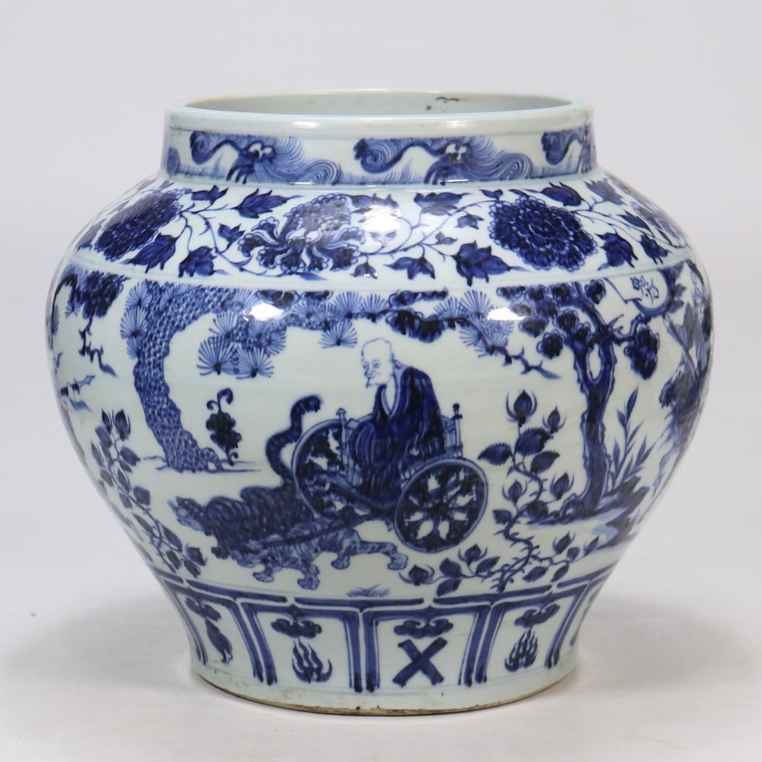A Exquisite Blue and White Figures Pattern Jar: A Exquisite Blue and White Figures Pattern Jar,Yuan Dynasty,China,Size:11.5inx8.5in 青花人物纹罐,中国元代