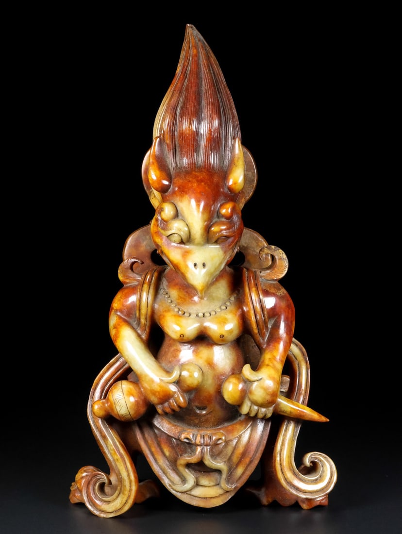 A Exquisite Hotan Jade Bird Figures Ornament: A Exquisite Hotan Jade Bird Figures Ornament,Han Dynasty, China,With Mark,Size:5.9inx3.1inx11.4in,Weight:2554g 和田玉鸟人摆件,中国汉代