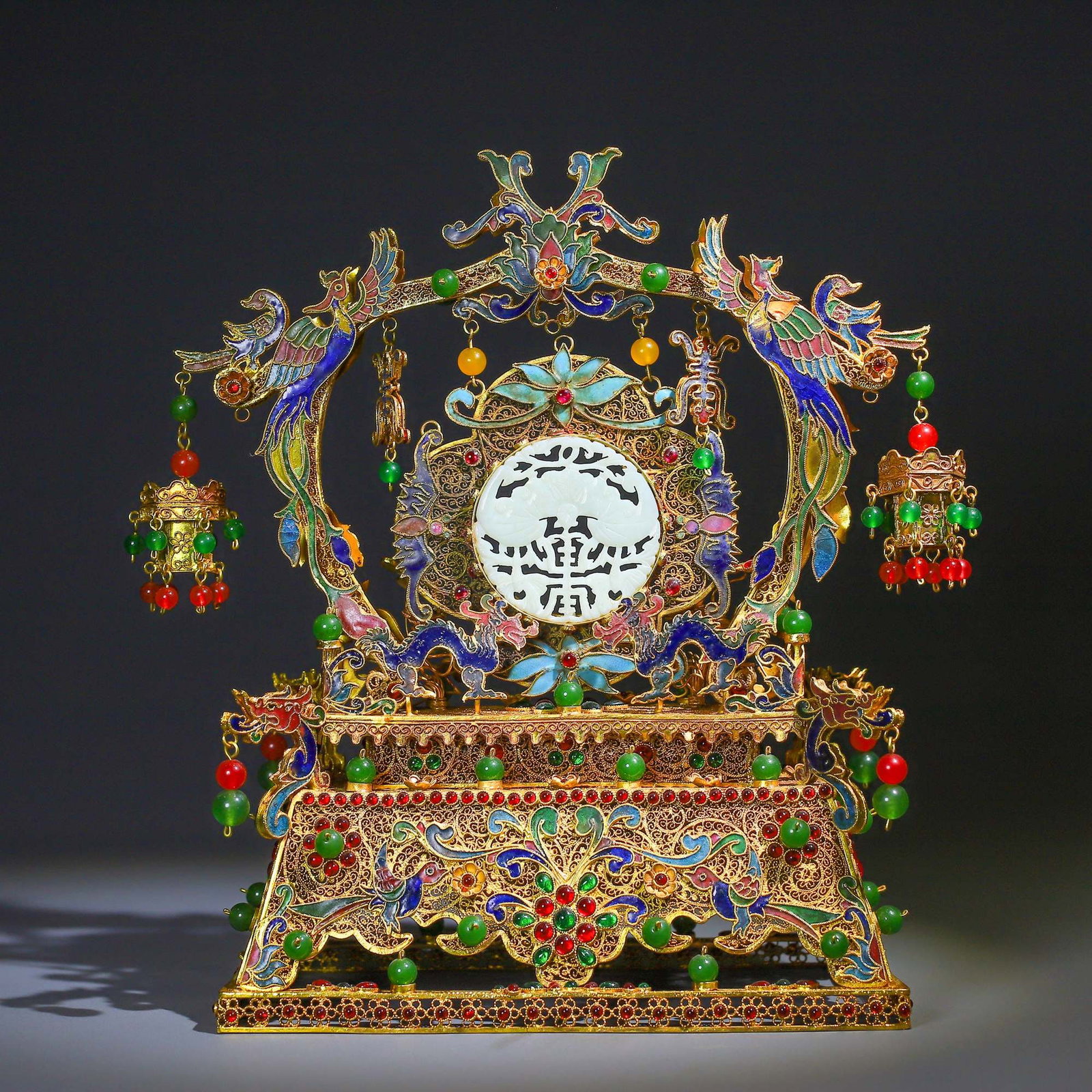 A Exquisite Filigree Hotan Jade Screen: A Exquisite Filigree Hotan Jade Screen,Qing Dynasty, China,Qianlong Four-character Mark,Size:9.8inx9.4in,Weight:818g 