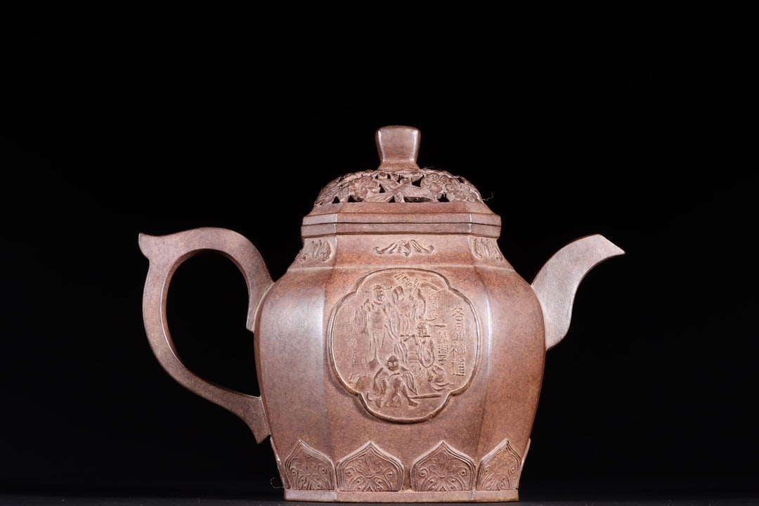 A Exquisite Purple Sands Figures Pattern Octagonal Teapot - 3