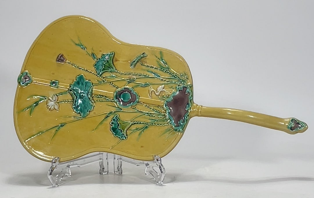 A Exquisite Yellow Ground Fan Ornament: A Exquisite Yellow Ground Fan Ornament,Qing Dynasty,China,Size:16.7inx8.9in 黄地扇子摆件,中国清代