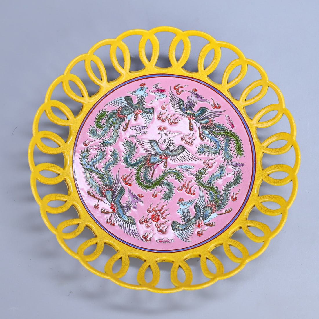 A Exquisite Famille-Rose Phoenix Pattern Plate: A Exquisite Famille-Rose Phoenix Pattern Plate,Qing Dynasty, China,Yongzheng Six-character Mark,Size:4.3inx11.4in,Weight:1780g 