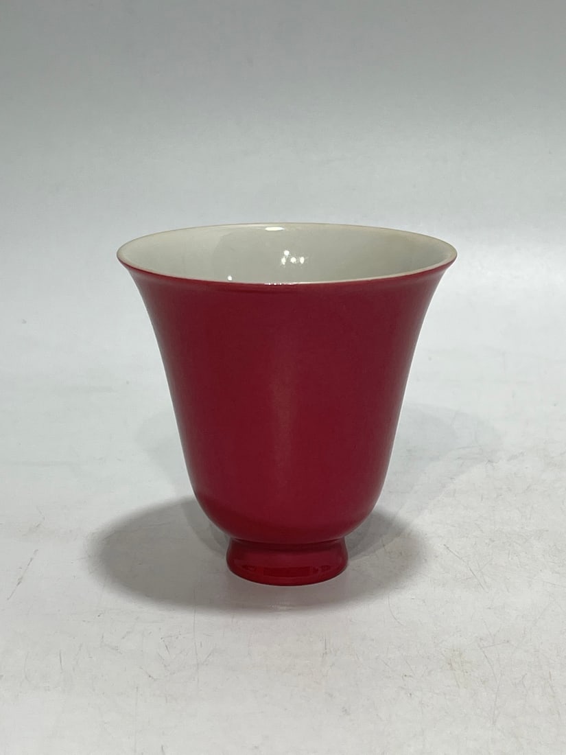 A Exquisite Ruby Red-Glazed Cup: A Exquisite Ruby Red-Glazed Cup,Qing Dynasty, China,Kangxi Six-character Mark,Size:3.3in 