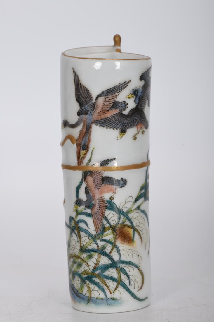 A Exquisite Famille-Rose Flower and Bird pattern Brush Pot (1 of 9)