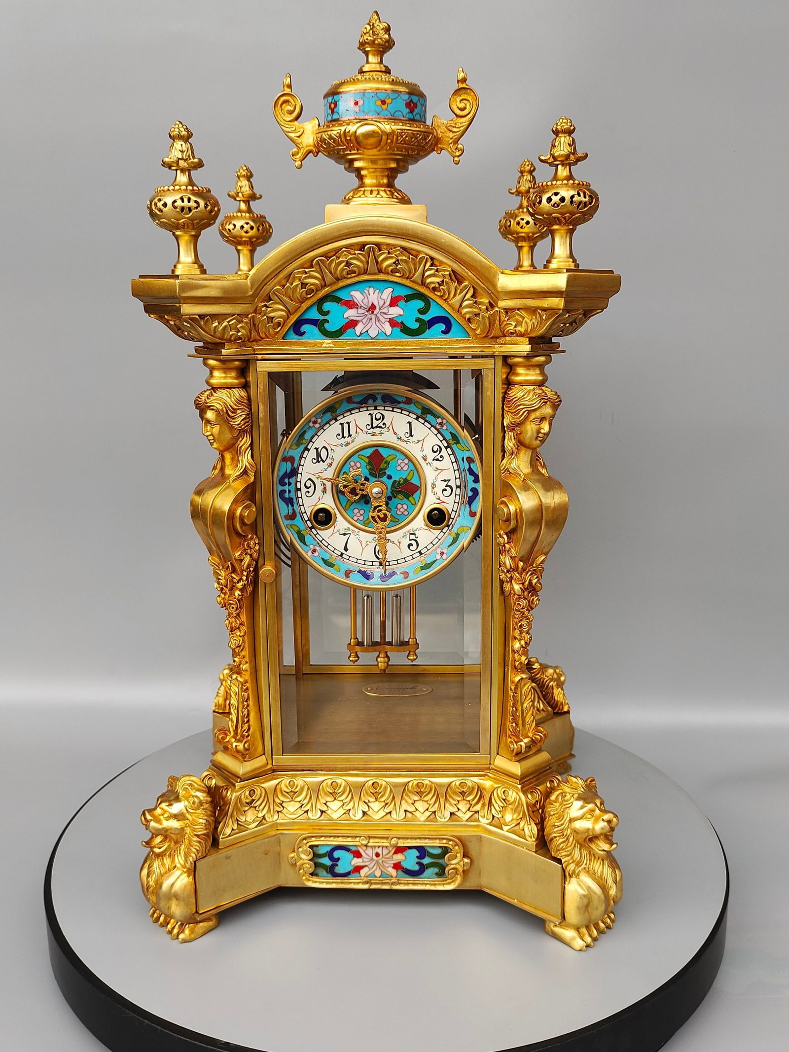 A Exquisite Cloisonne Gilt Bronze Mechanical Mantel Clock (1 of 7)