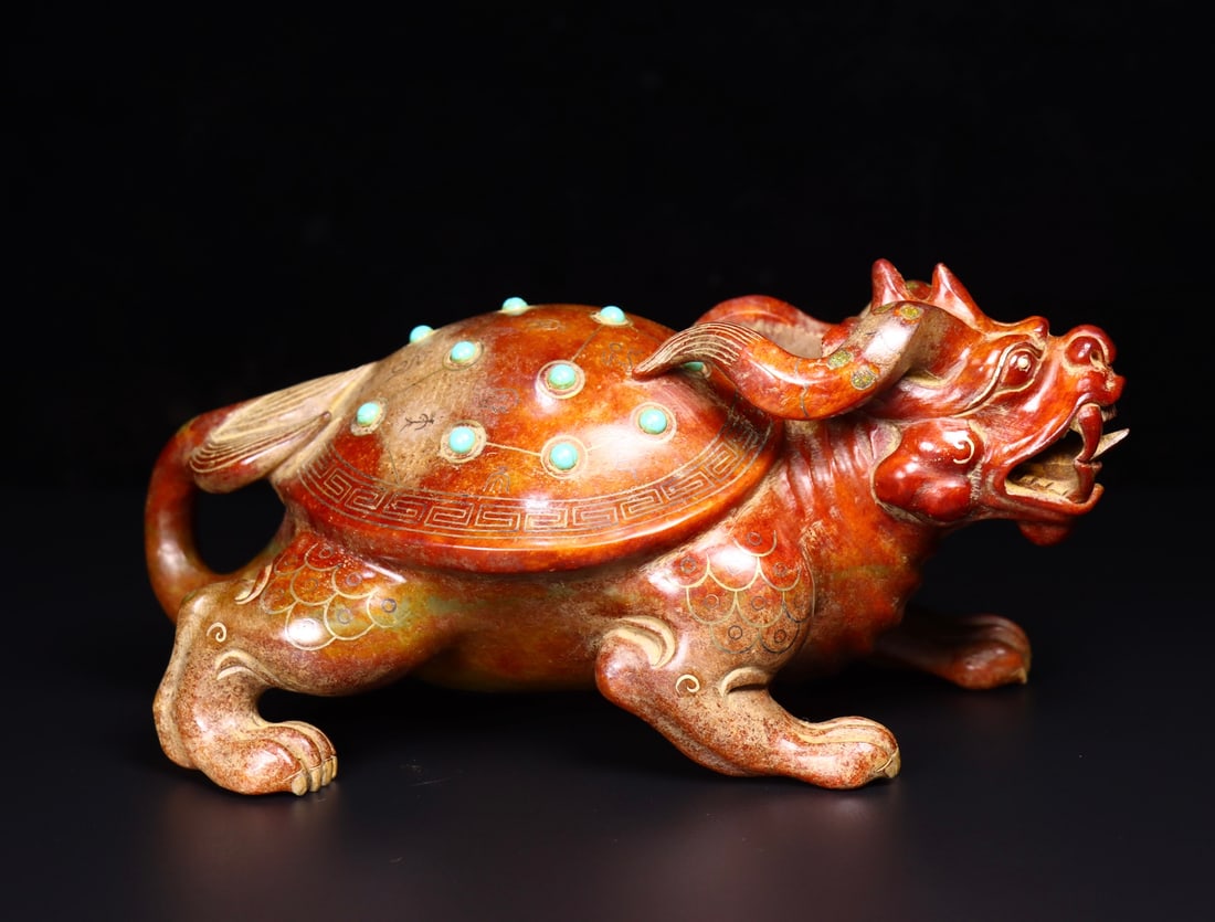 A Exquisite Hotan Jade Inlaid Gems tortoise Ornament (1 of 9)