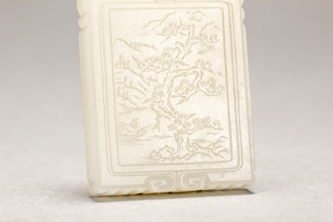 A Exquisite Hotan Jade Landscape Pattern Tablet - 6