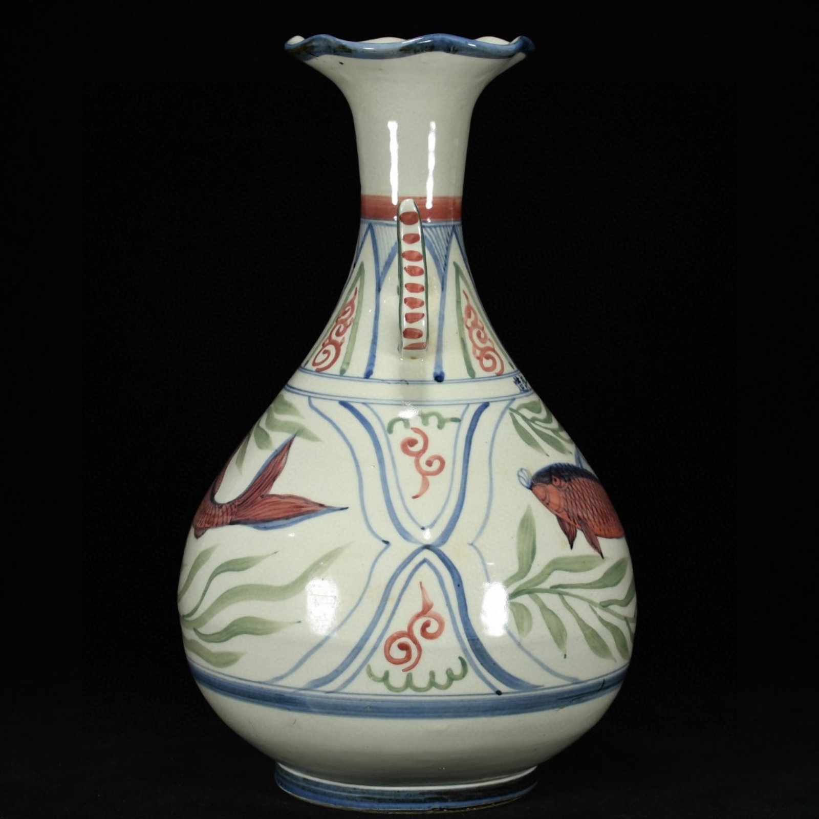 A Rare Biscuit Fish Pattern Double-Ears Vase - 4