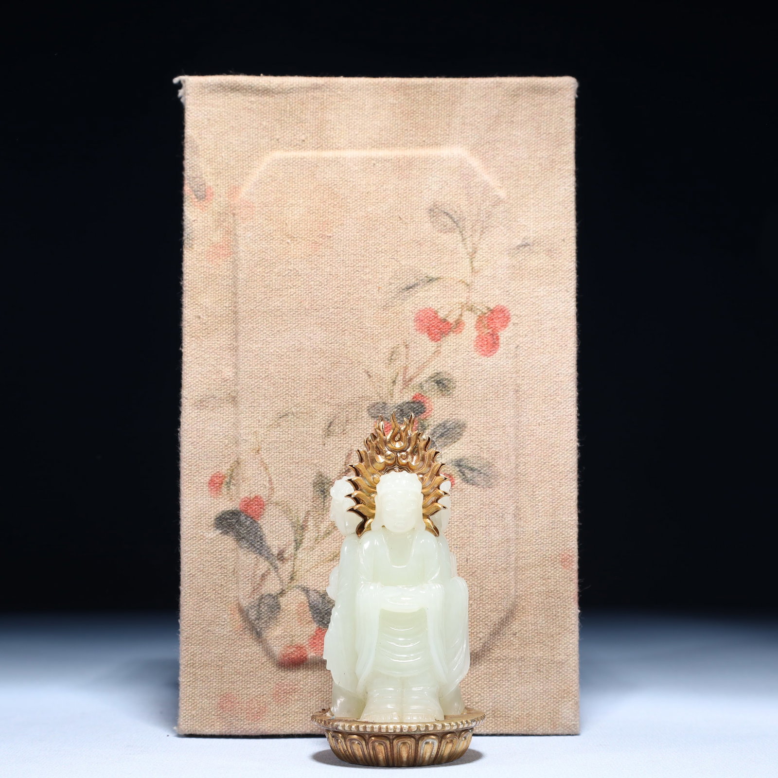 An Exquisite Gilt Bronze Inlaid White Jade Statue of Sakyamuni (1 of 8)