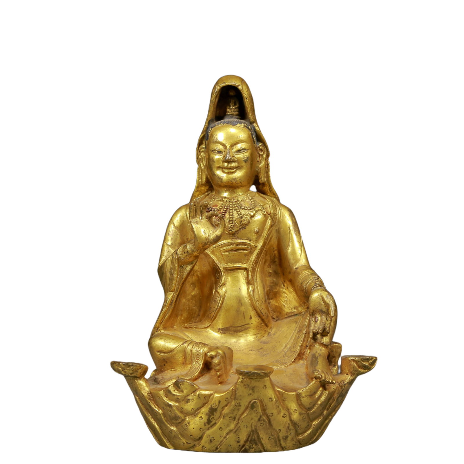 A Solemn Gilt Bronze Statue of Avalokitesvara: A Solemn Gilt Bronze Statue of Avalokitesvara,Ming Dynasty, China,Size:4.3inx3.5inx8.3in,Weight:1200g 铜鎏金观音像，明代