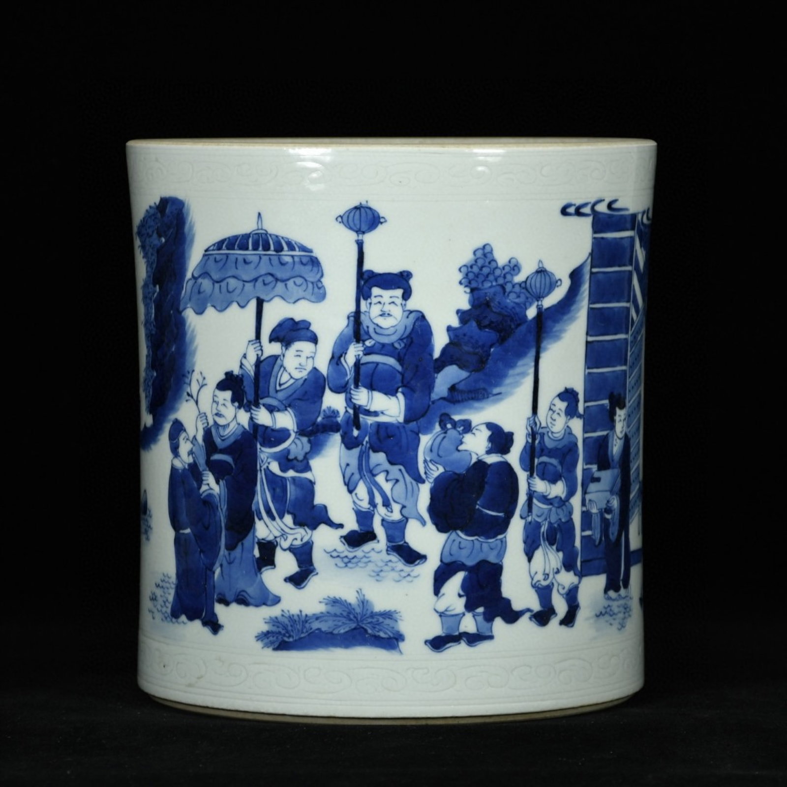 An Exquisite Blue and White Character and Story Pattern Brush Pot (1 of 9)