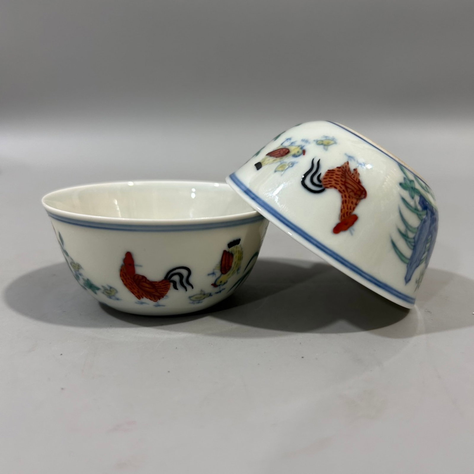 A Pair of Exquisite Doucai Flower and Rooster Pattern Cups (1 of 7)