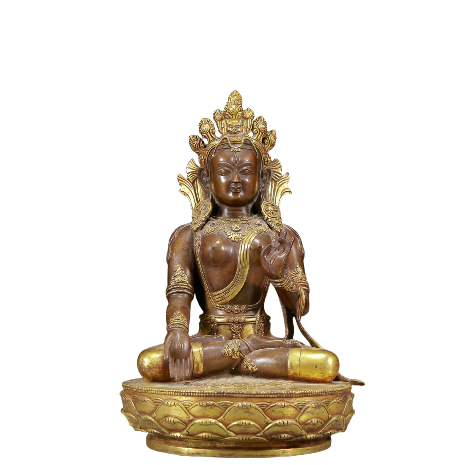A Solemn Gilt Bronze Statue of White Tara: A Solemn Gilt Bronze Statue of White Tara,Ming Dynasty, China,Size:8.3inx13.8in,Weight:8640g 铜鎏金白度母像，明代