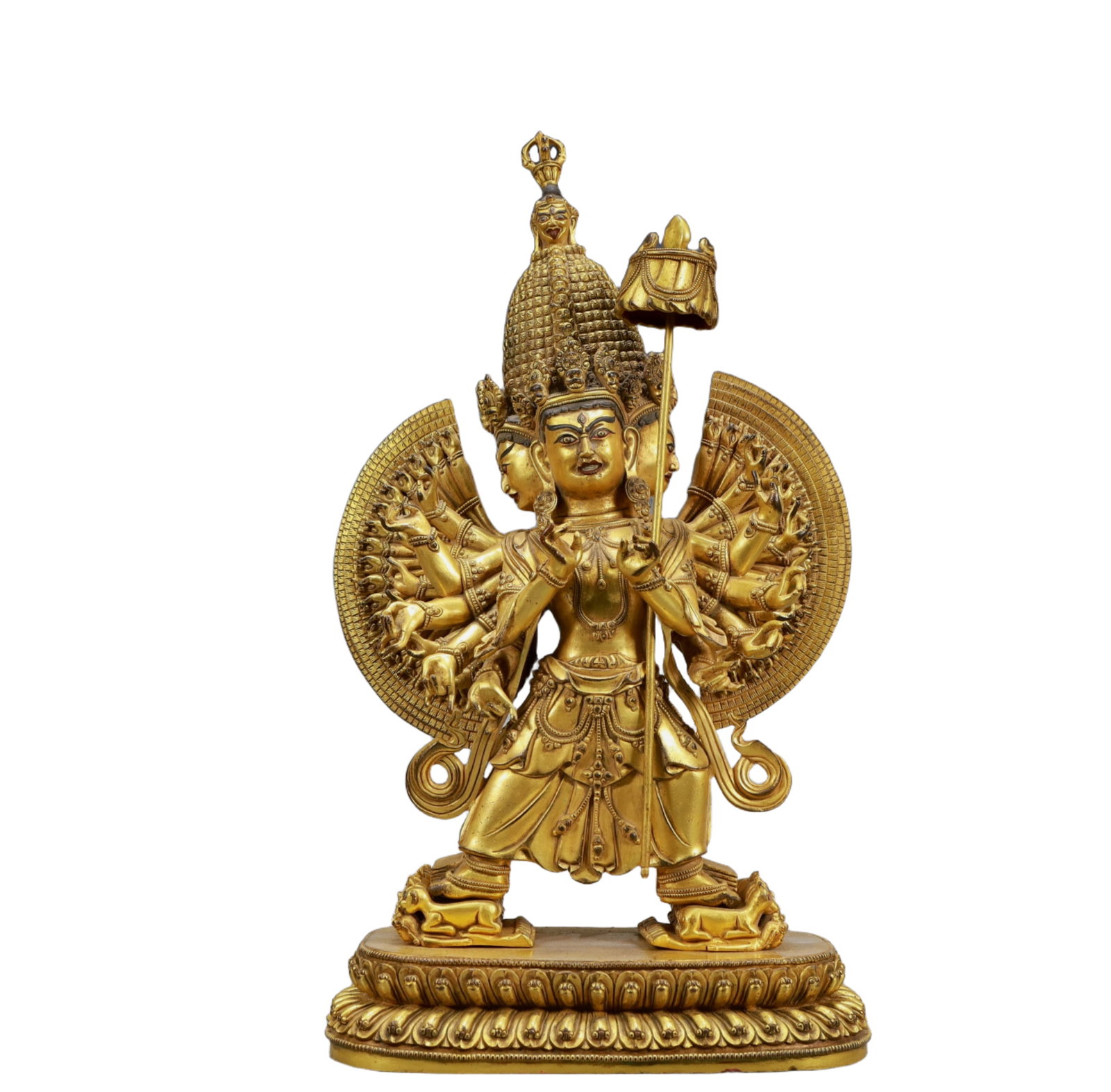 A Solemn Gilt Bronze Statue of Gdugs Kar: A Solemn Gilt Bronze Statue of Gdugs Kar,Ming Dynasty, China,Size:9.1inx5.1inx16.9in,Weight:9300g 