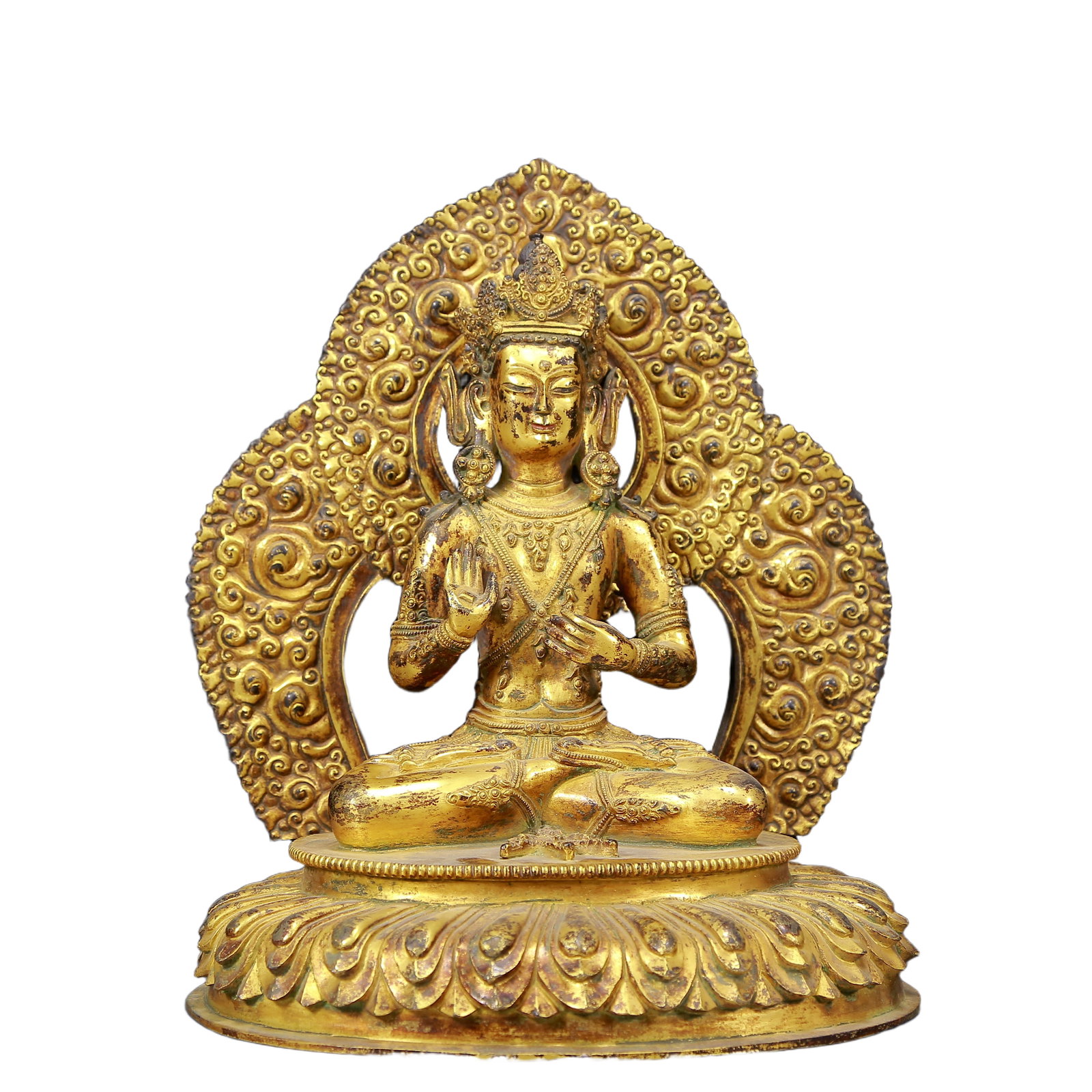 A Solemn Gilt Bronze Statue of Bodhisattva: A Solemn Gilt Bronze Statue of Bodhisattva,Ming Dynasty, China,Size:8.3inx7.1inx10.2in,Weight:4550g 铜鎏金菩萨像，明代