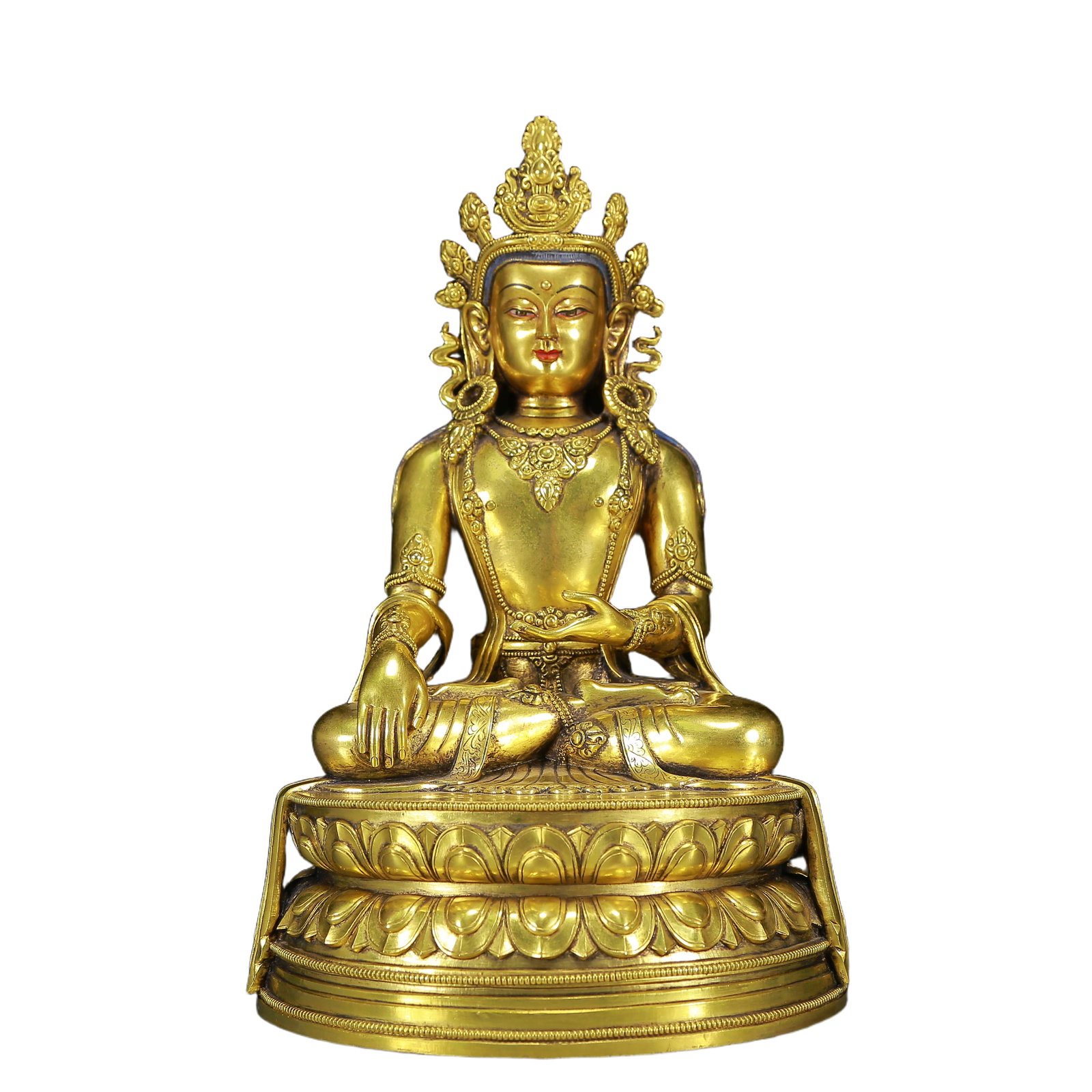 A Solemn Gilt Bronze Statue of Avalokitesvara: A Solemn Gilt Bronze Statue of Avalokitesvara,Ming Dynasty, China,Xuande Six-character Mark,Size:6.3inx10.6in,Weight:3525g 