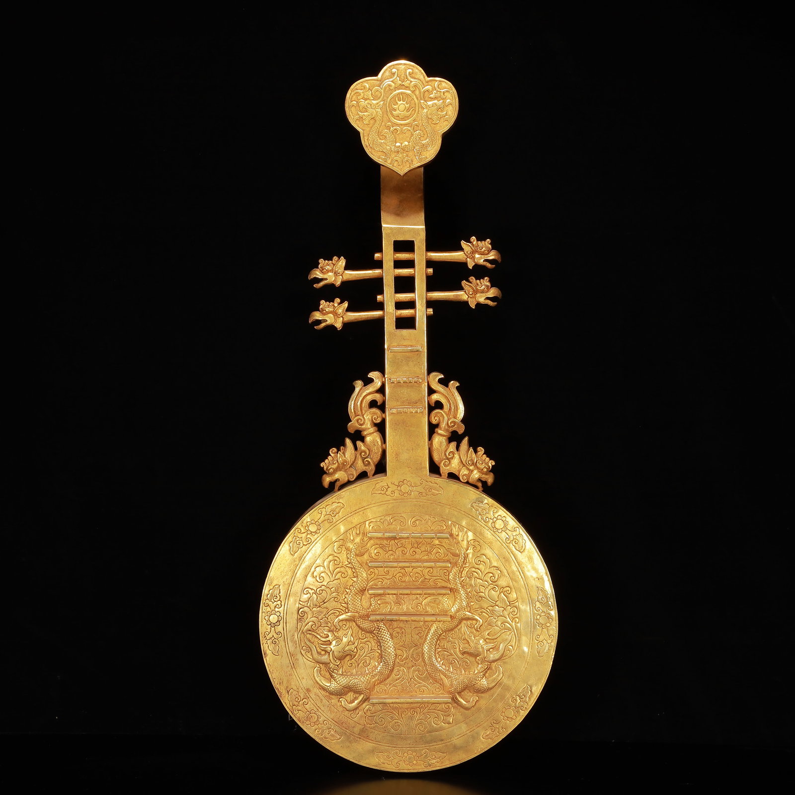 A Rare Gilt Bronze Flower Dragon Pattern Qin Ornament (1 of 7)