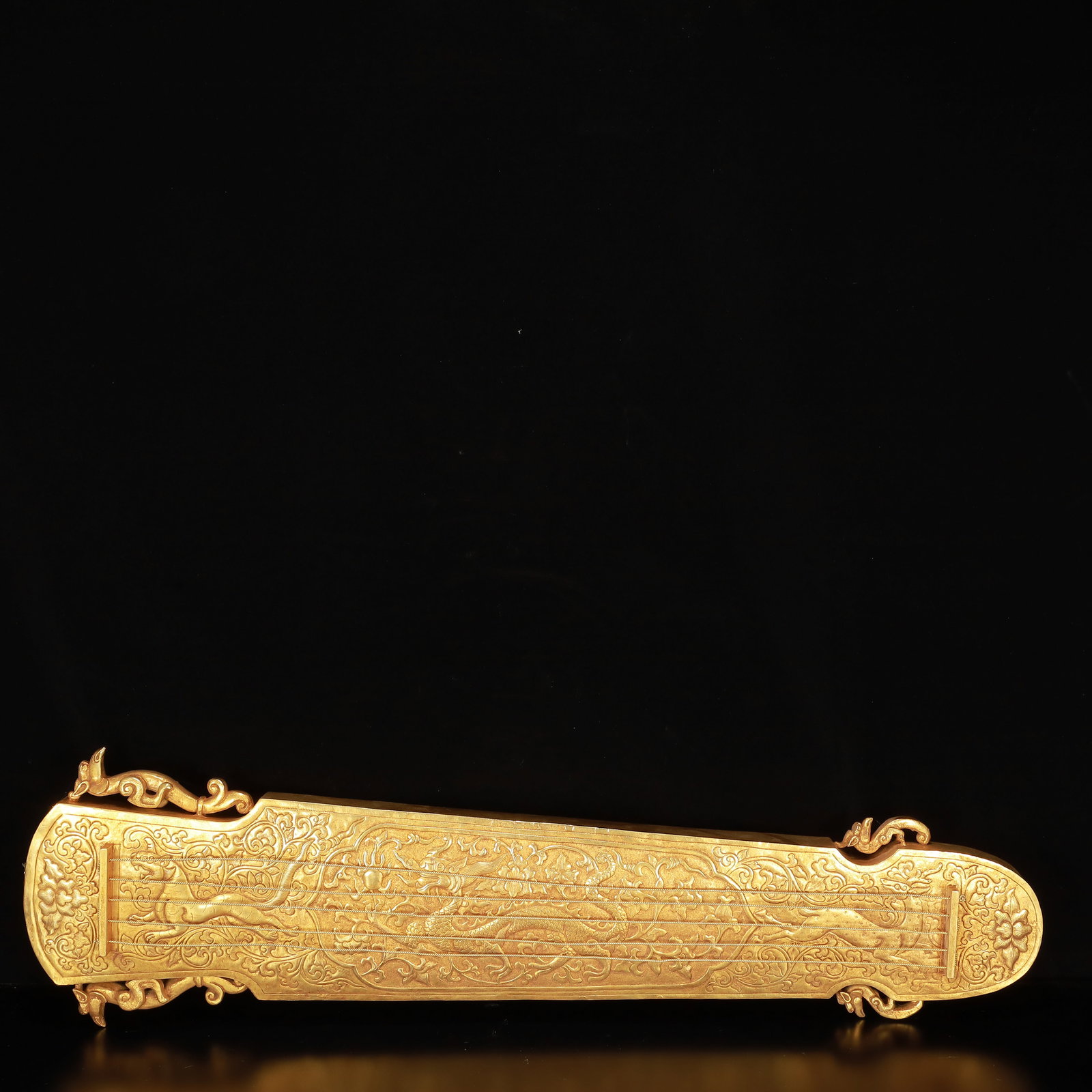 A Rare Gilt Bronze Flower Dragon Pattern Qin Ornament (1 of 9)