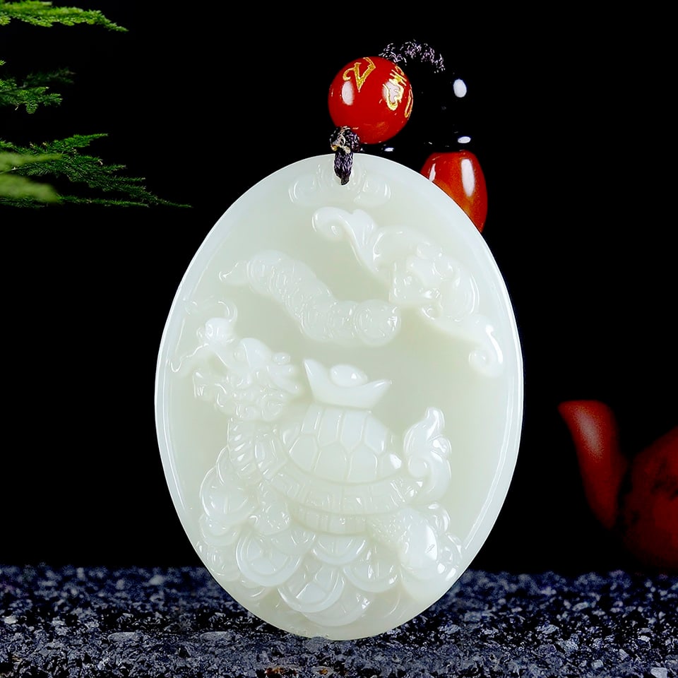 An Exquisite White Jade Dragon-Turtle Pendant: An Exquisite White Jade Dragon-Turtle Pendant,Size:48mmx36mmx10mm 白玉龙龟挂件
