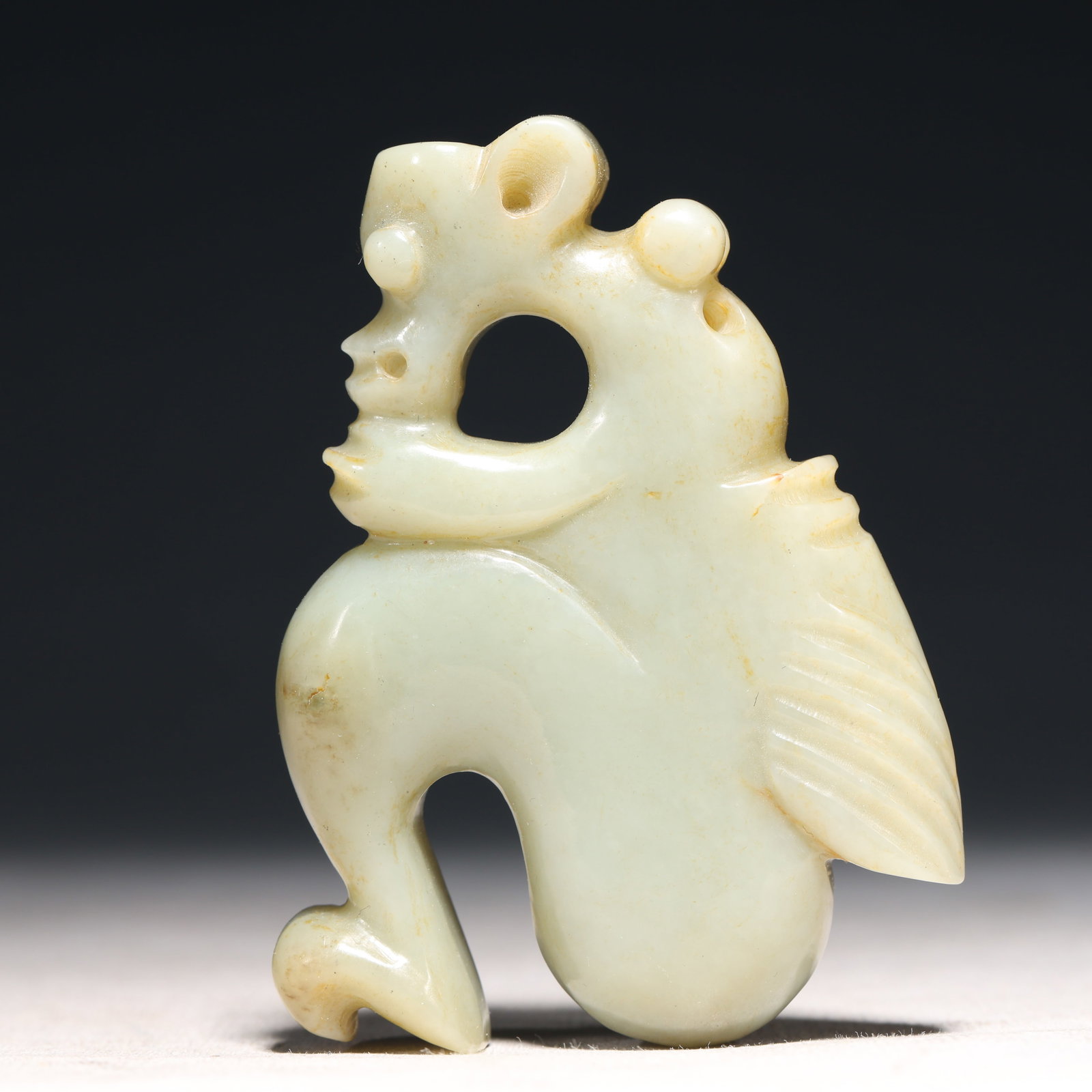 An Archaic Hongshan Culture Greenish Jade Cicada Pendant: An Archaic Hongshan Culture Greenish Jade Cicada Pendant,Ancient Time, China,Size:2.4inx0.8inx3.5in,Weight:173g 红山文化青白玉蝉挂件,中