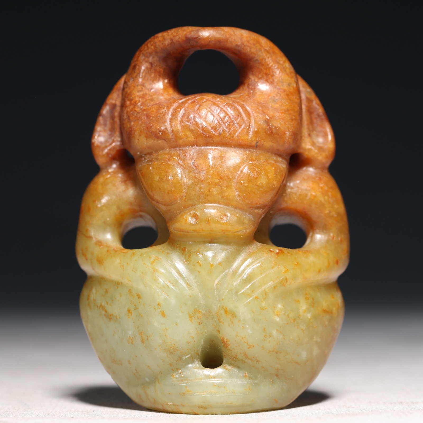An Archaic Hongshan Culture Yellow Jade Pendant: An Archaic Hongshan Culture Yellow Jade Pendant,Ancient Time, China,Size:2.4inx1.6inx3.1in,Weight:289g 红山文化黄玉挂件,中国新石