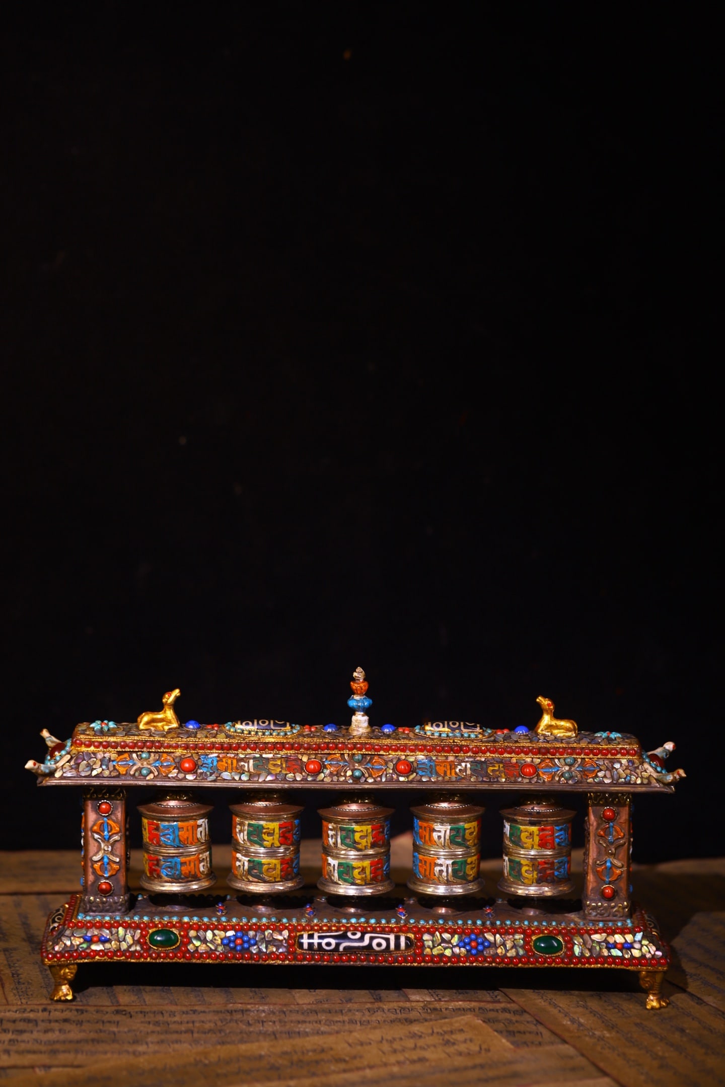 An Exquisite Bronze Inlaid Gems With Sanskrit Ornament: An Exquisite Bronze Inlaid Gems With Sanskrit Ornament Qing Dynasty, China Size:6.7inx12.6in